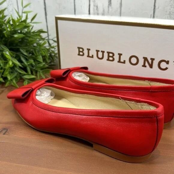 BluBlonc Maya Red Leather Pointed-Toe Bow Flats Size 36 US 6 - Picture 4 of 8